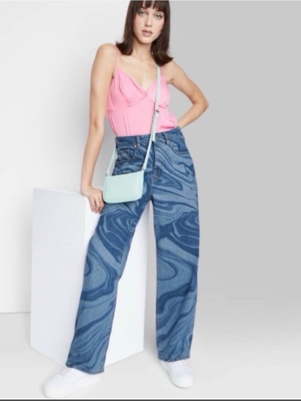 WILD FABLE Highest Rise Baggy Blue Retro Swirl Jeans Size 00 / 24R